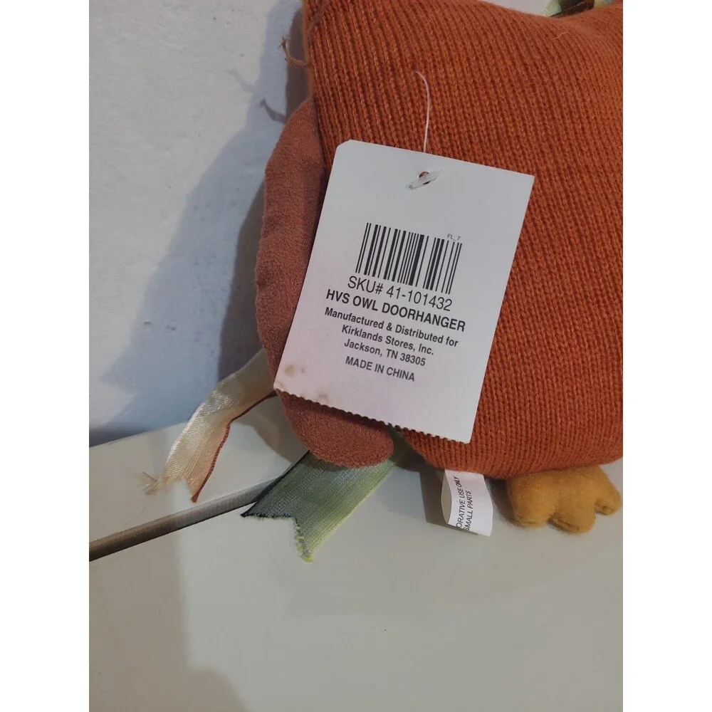Kirkland’s Friendly Owl Door Hanger Plush Pillow Fall Thanksgiving  NEW